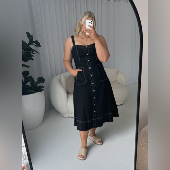 NWOT Denim Dress Sleeveless Adjustable Straps A Line Maxi Dress with Pockets - Picture 7 of 15